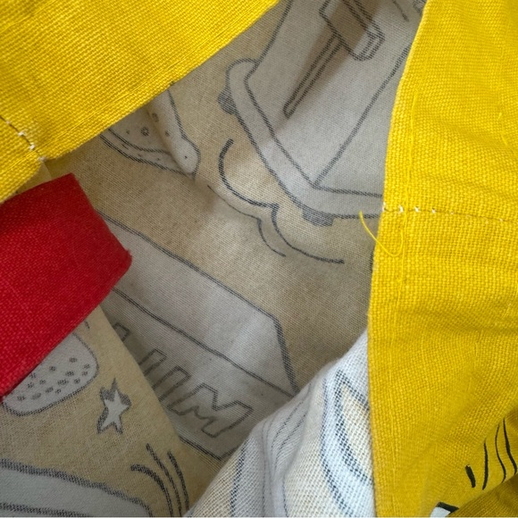 Trader Joe’s Waffle & Toast Yellow Tote Bag with Red Handles Reusable - Picture 8 of 9